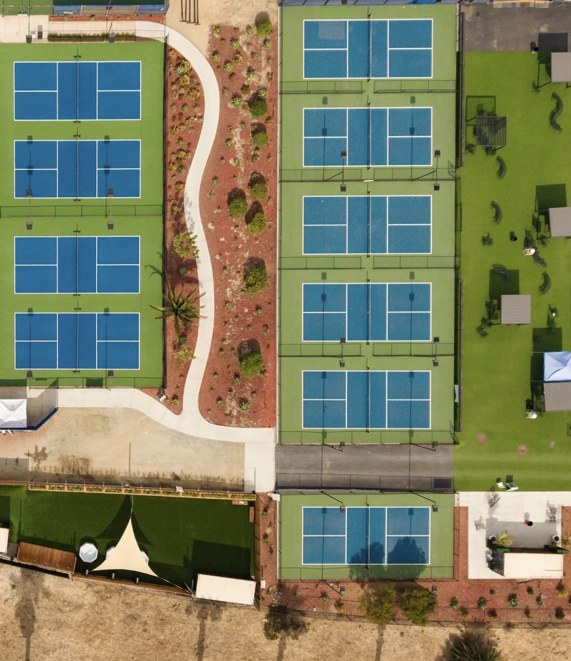 Aerial of the courts with the heat club tucked along the lower edge